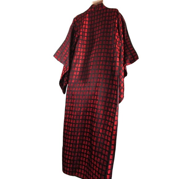 Kimono Style Robe Black Red Hanzi Funan Fu No Label Vintage EUC Sash Included - Picture 4 of 16